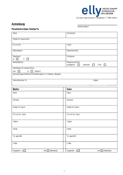 Anmeldeformular ab Klasse 6