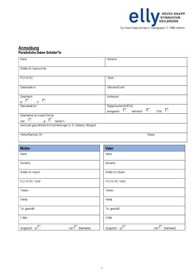 Anmeldeformular ab Klasse 6