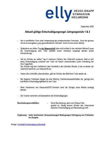 Entschuldigungsregeln Kursstufe