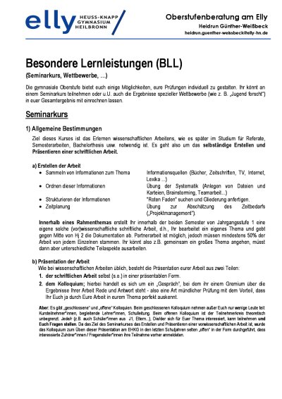Informationen zu besonderen Lernleistungen